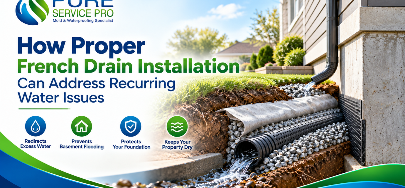 Proper French drain installation for recurring basement water issues and foundation protection