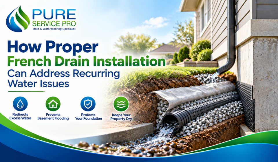 Proper French drain installation for recurring basement water issues and foundation protection